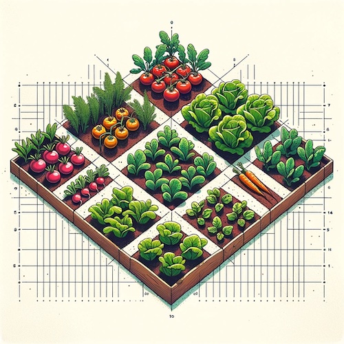 plan for vegetable beds. in square foot gardening